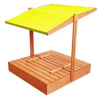 Zárható homokozó paddal és sárga tetővel 120 x 120 cm