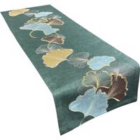 Zöld dekoratív stóla Ginkgo levél motívummal Szélessé 35 cm | Hosszúsá 140 cm