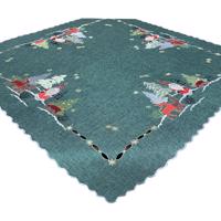 Zöld négyzet alakú terítő gnóm és rénszarvas hímzéssel Szélessé 85 cm | Hosszúsá 85 cm